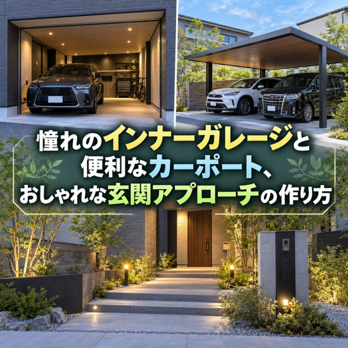 憧れのインナーガレージと便利なカーポート、おしゃれな玄関アプローチの作り方